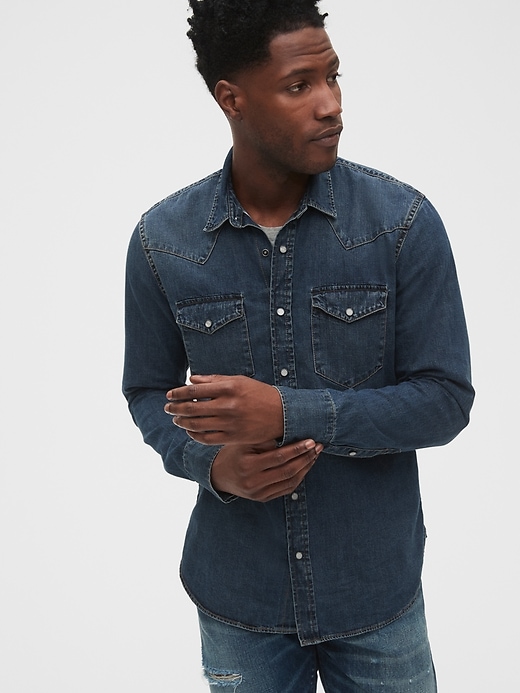 1 of 8 showing, with the color antique worn indigo of product 1969 Premium Selvedge Denim Shirt