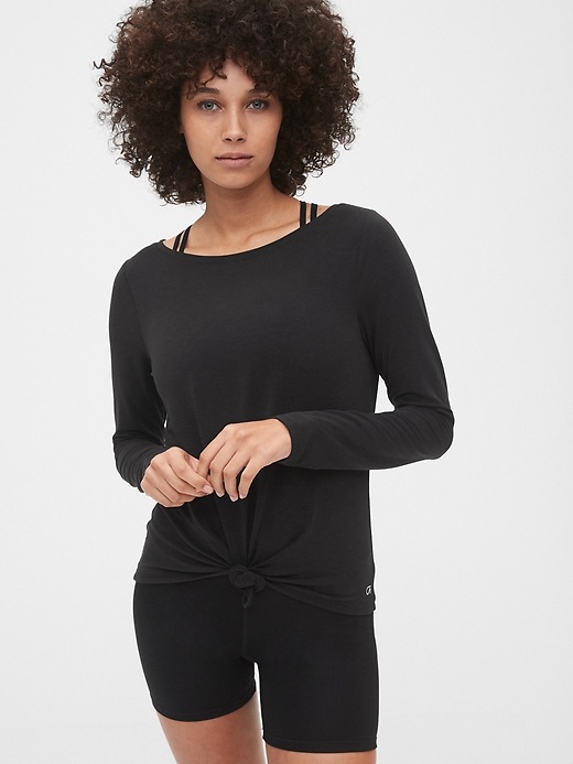 View large product image 1 of 6. Gapfit Breathe Knot-Front Long Sleeve T-Shirt