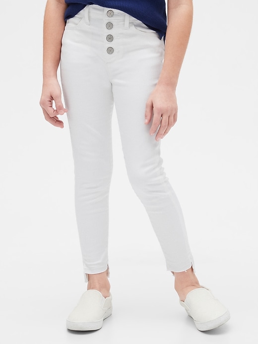 2 of 8 showing, with the color white denim of product Kids High Rise Jeggings in Stain-Resistant