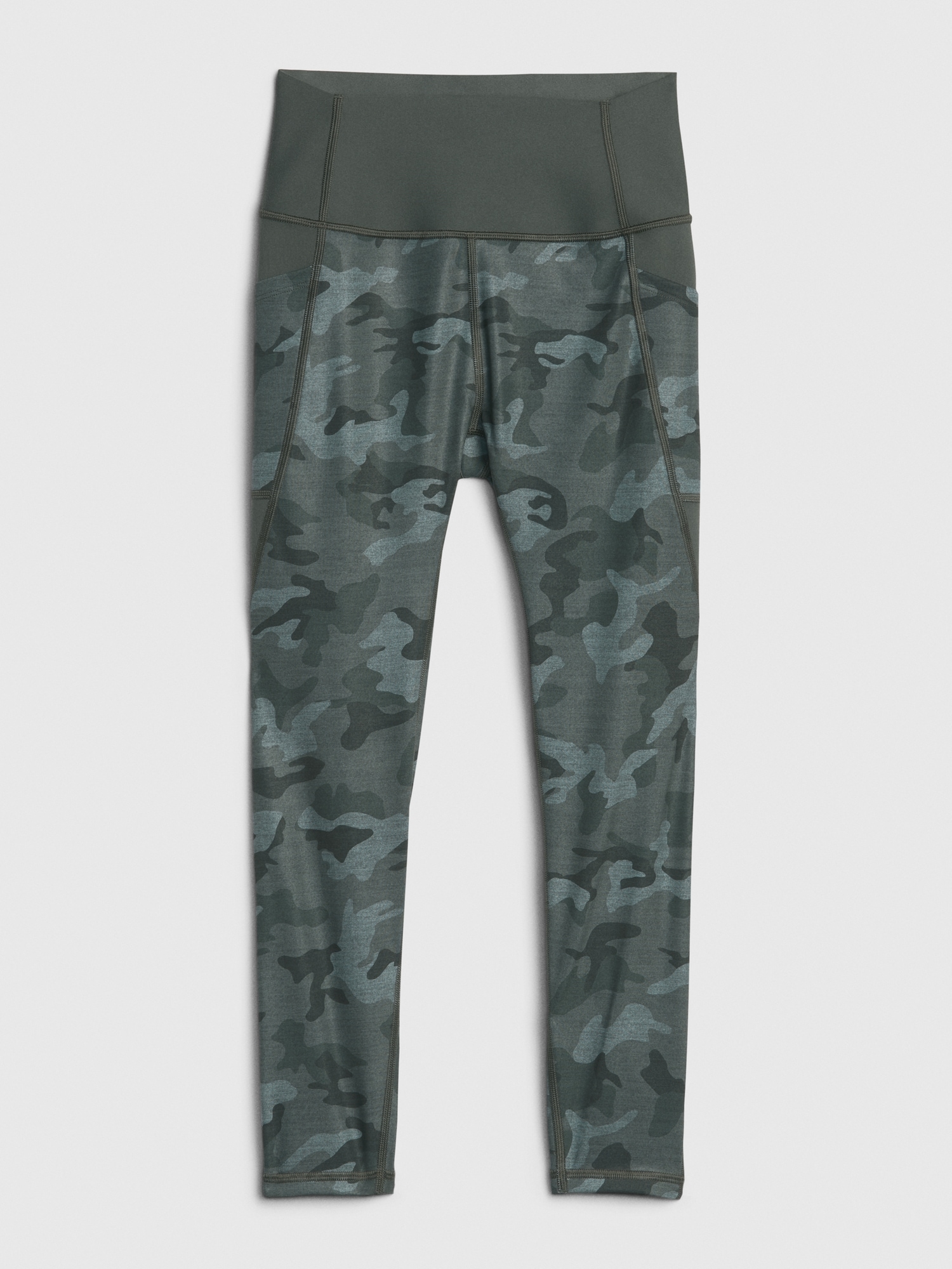 Full Length Grey Camo Print Active Leggings with Pocket Detail