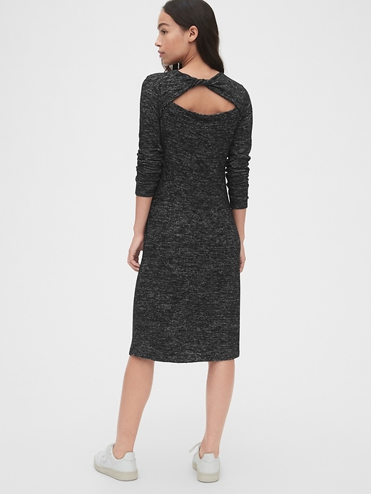 1 of 8 showing, with the color true black of product Softspun Twist-Back Midi Dress