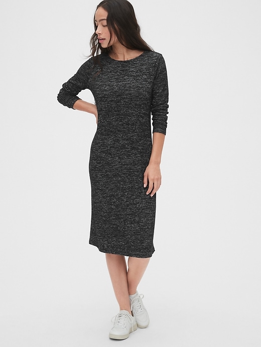 2 of 8 showing, with the color true black of product Softspun Twist-Back Midi Dress
