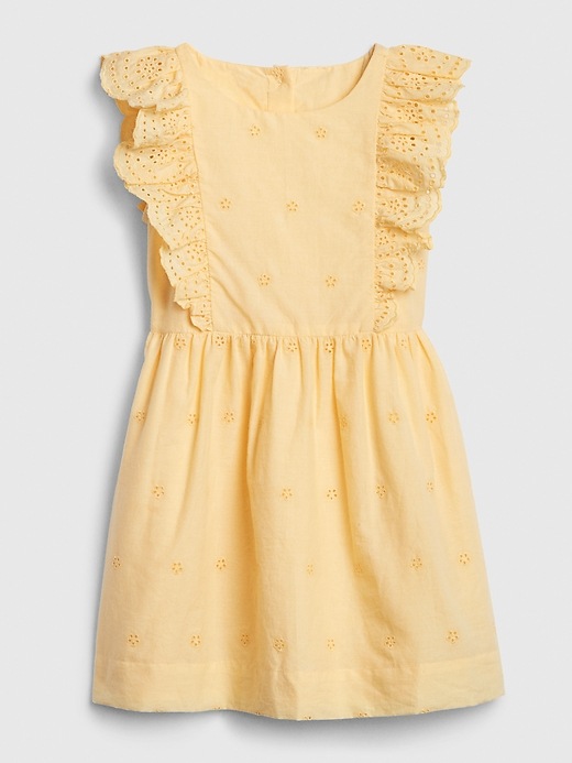 1 of 8 showing, with the color light yellow of product Toddler Eyelet Ruffle Dress