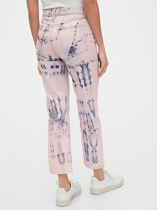 2 of 8 showing, with the color pink & blue tie dye of product High Rise Tie-Dye Cheeky Straight Jeans