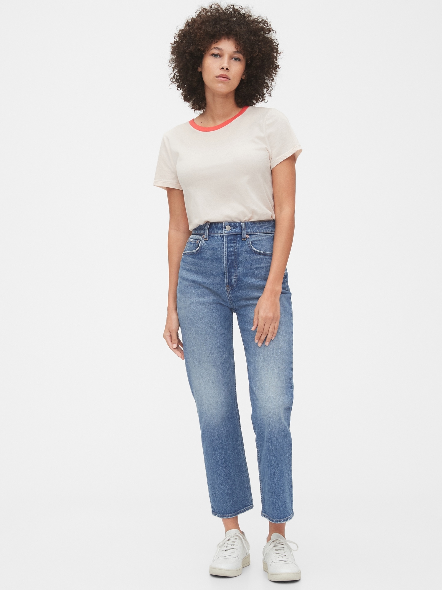 high rise cheeky straight jeans