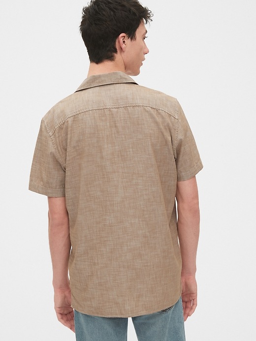 2 of 8 showing, with the color safari khaki of product Chambray Worker Shirt in Standard Fit