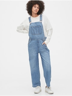 full length denim overalls