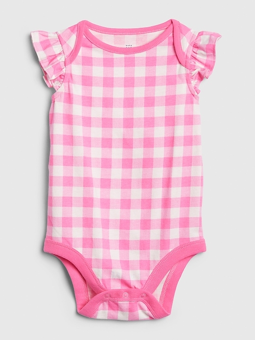 1 of 8 showing, with the color neon impulsive pink of product Baby Print Ruffle Bodysuit