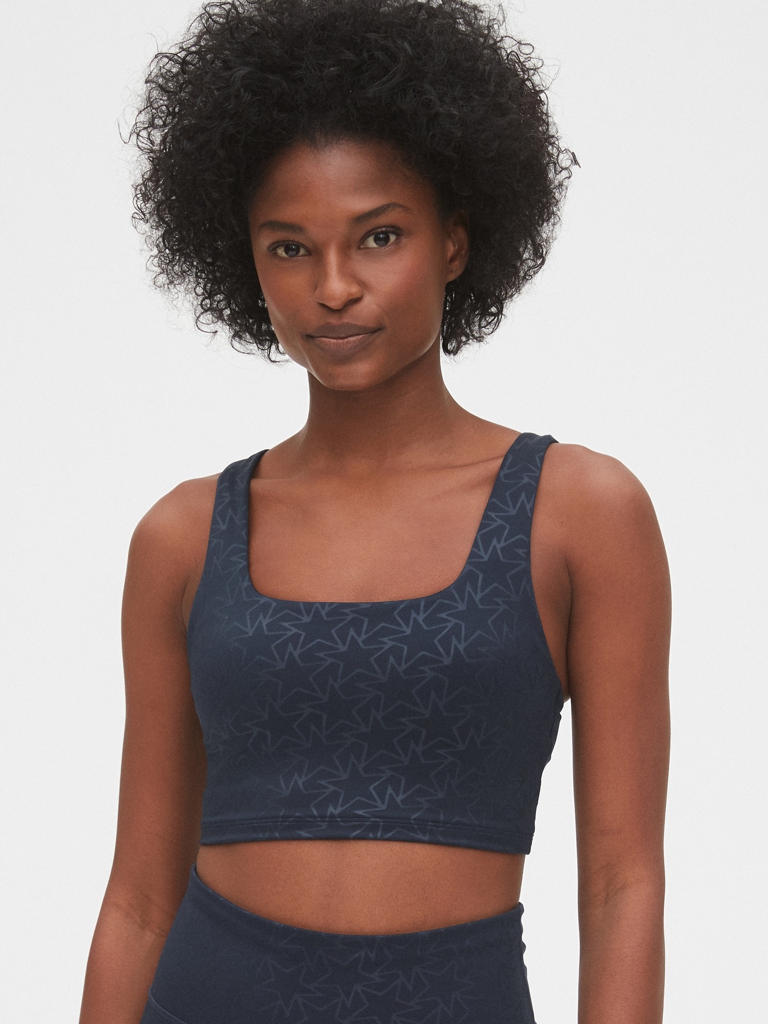 GapFit Strappy Sports Bra Removable Pads Blue Floral Size M