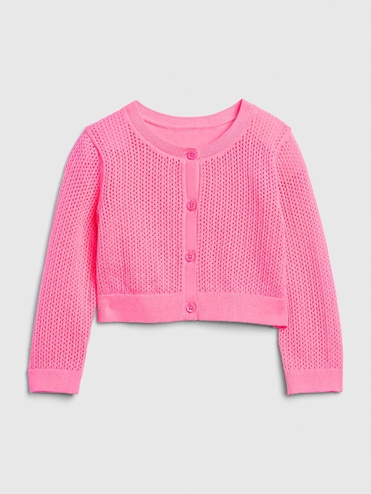 1 of 8 showing, with the color neon impulsive pink of product Baby Pointelle Cardi Sweater
