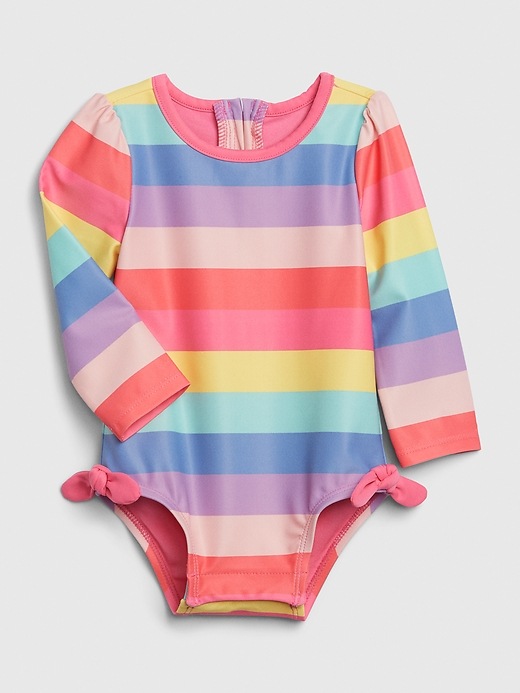 1 of 8 showing, with the color multi stripe of product Baby Gap Swim Bodysuit