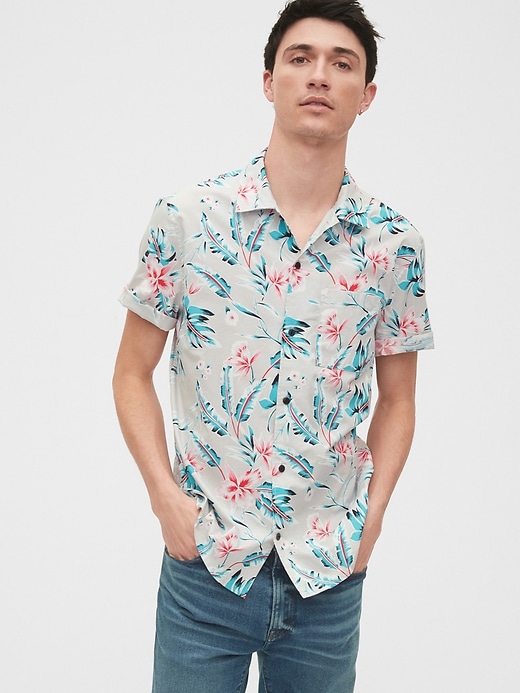 1 of 8 showing, with the color large grey floral of product Button-Front Shirt in Poplin
