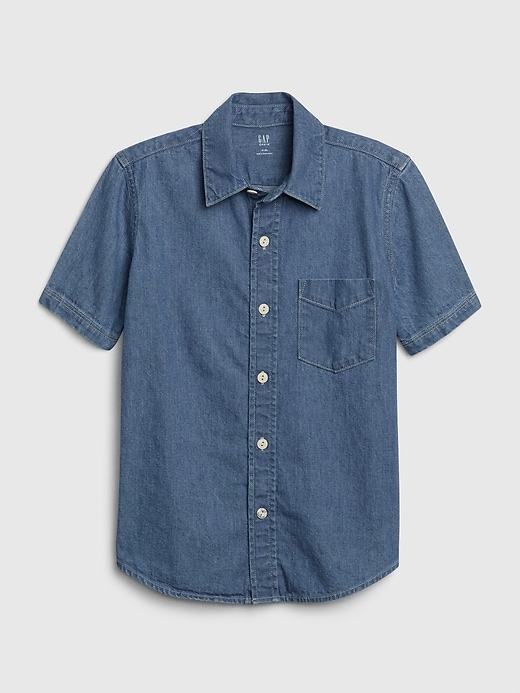 1 of 8 showing, with the color medium wash of product Kids Short Sleeve Denim Shirt