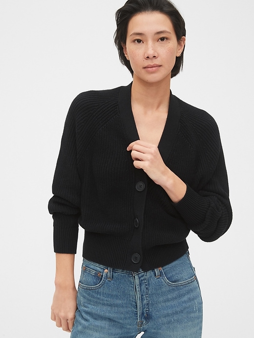 1 of 8 showing, with the color true black of product Slouchy Cropped Cardigan