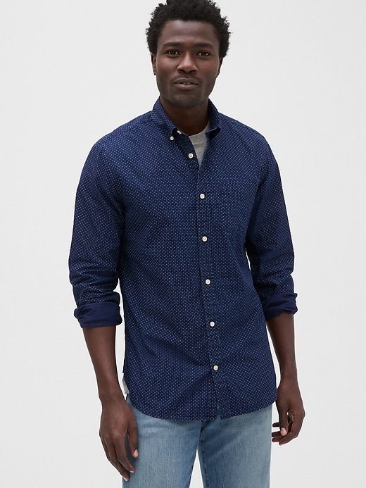 1 of 8 showing, with the color dot print of product Dot Denim Shirt in Slim Fit