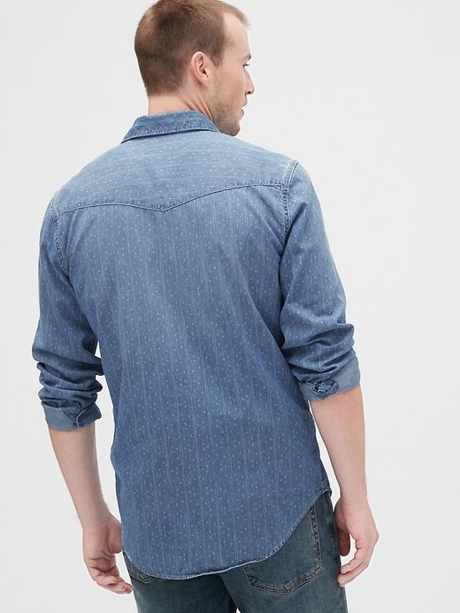 2 of 8 showing, with the color blue tile print of product Print Denim Shirt in Slim Fit