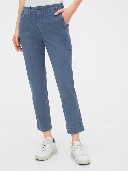 1 of 8 showing, with the color medium indigo of product Straight Leg Pants