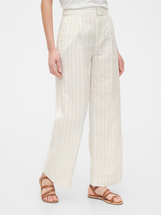 1 of 8 showing, with the color khaki stripe of product High Rise Wide-Leg Pants in Linen