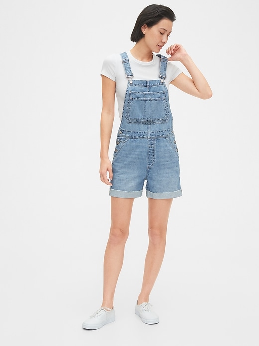 Image number 1 showing, Denim Shortalls With Raw Hem