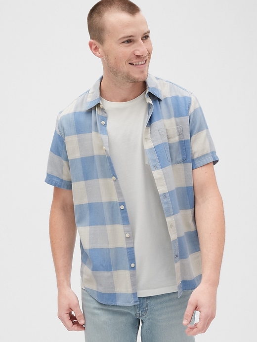1 of 8 showing, with the color light indigo plaid of product Plaid Shirt