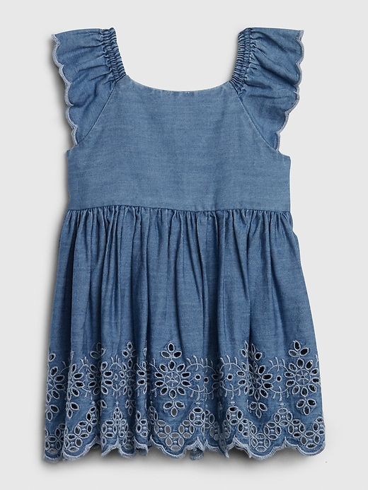 2 of 8 showing, with the color medium wash of product Baby Eyelet Denim Dress