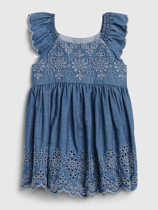 1 of 8 showing, with the color medium wash of product Baby Eyelet Denim Dress