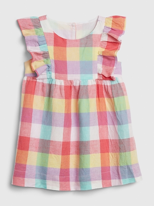 1 of 8 showing, with the color new off white of product Baby Cascade Ruffle Plaid Dress