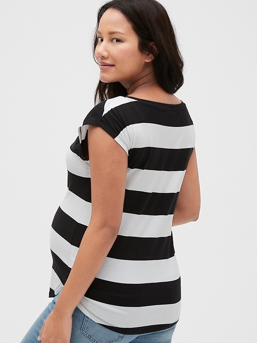2 of 8 showing, with the color black white stripe of product Maternity Drapey T-Shirt