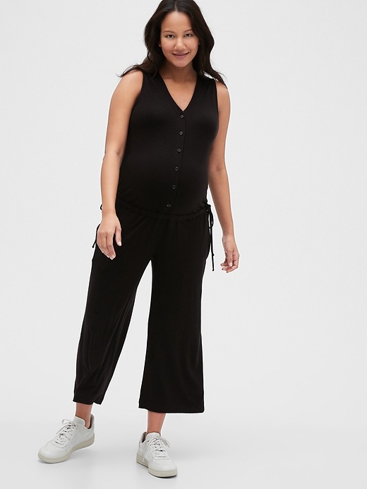 1 of 8 showing, with the color true black of product Maternity Sleeveless Jumpsuit in TENCEL™ Lyocell