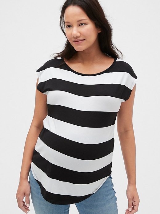 1 of 8 showing, with the color black white stripe of product Maternity Drapey T-Shirt