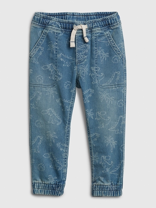 Image number 1 showing, Toddler Pull-On Denim Laser Print Jogger with Stretch