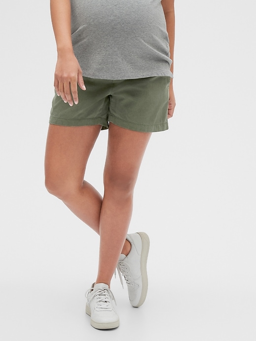 View large product image 1 of 1. 5" Maternity Pull-On Khaki Shorts