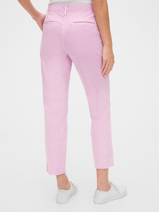 2 of 8 showing, with the color pale lilac of product High Rise Utility Khaki Pants with Raw Hem