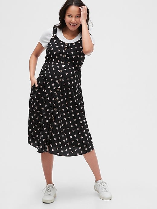 1 of 8 showing, with the color black floral of product Maternity Button-Front Tank Dress