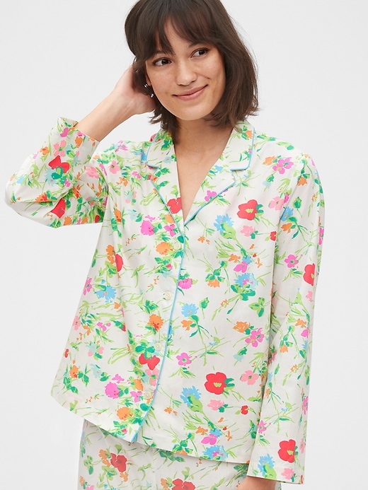 1 of 8 showing, with the color garden multi floral of product Adult Pajama Shirt in Poplin