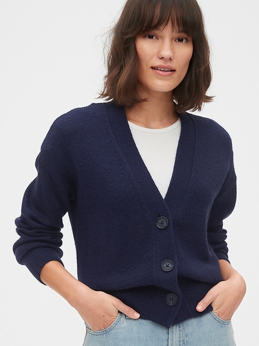 1 of 8 showing, with the color navy blue of product Balloon Sleeve Cardigan