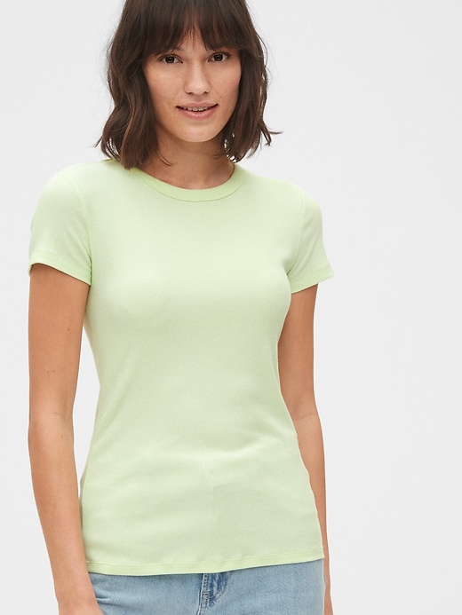 1 of 8 showing, with the color mint green of product Ribbed Crewneck T-Shirt