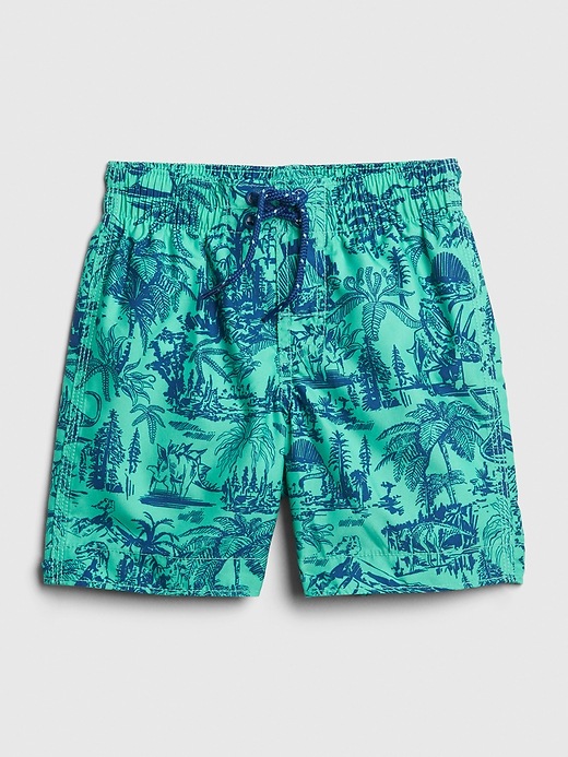 1 of 8 showing, with the color siren green of product Toddler Dino Swim Trunks