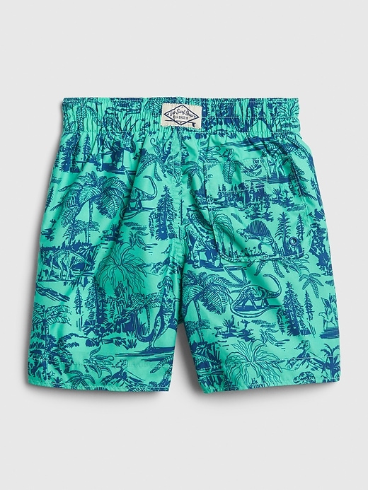 2 of 8 showing, with the color siren green of product Toddler Dino Swim Trunks