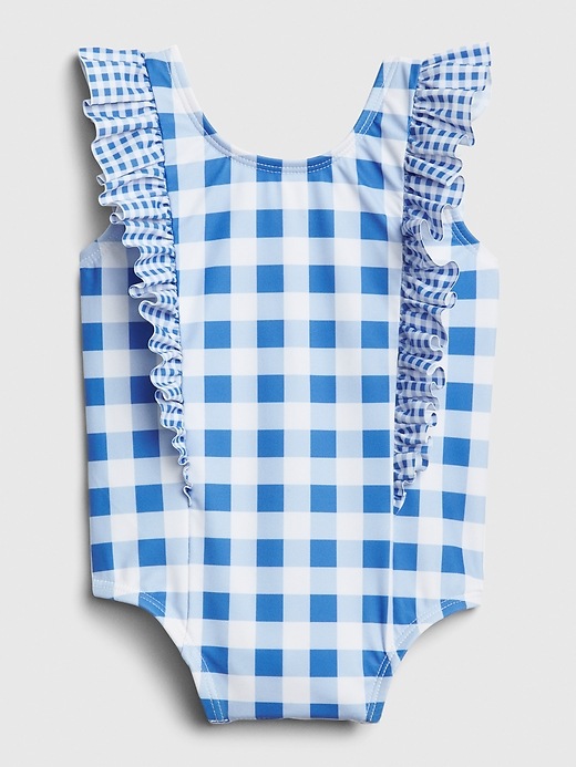 View large product image 1 of 3. Baby Gingham Ruffle Swim One-Piece