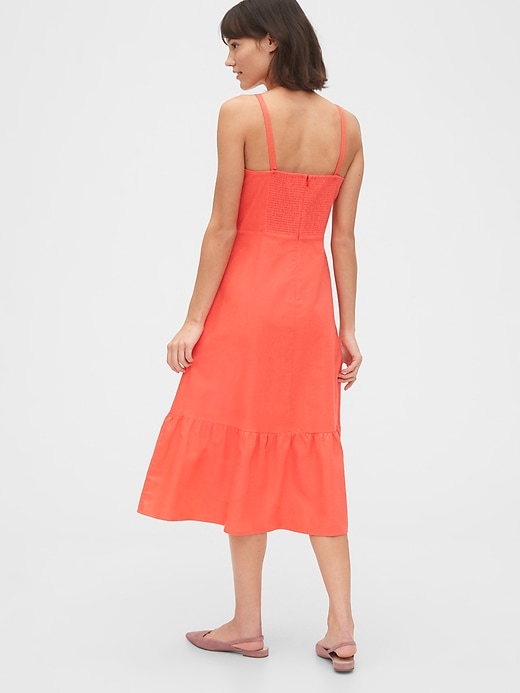 2 of 8 showing, with the color fire coral of product Ruffle Apron Midi Dress