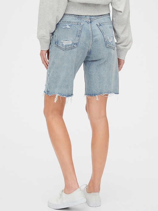 Image number 2 showing, High Rise Destructed Denim Bermuda Shorts