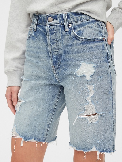 Image number 5 showing, High Rise Destructed Denim Bermuda Shorts