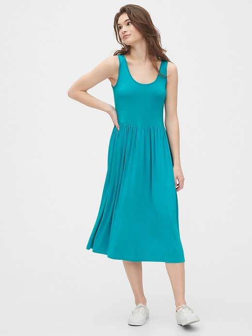 1 of 8 showing, with the color antilles blue of product Scoopneck Midi Dress