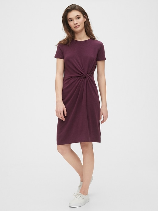 1 of 8 showing, with the color secret plum purple of product Twist-Knot Dress in TENCEL™