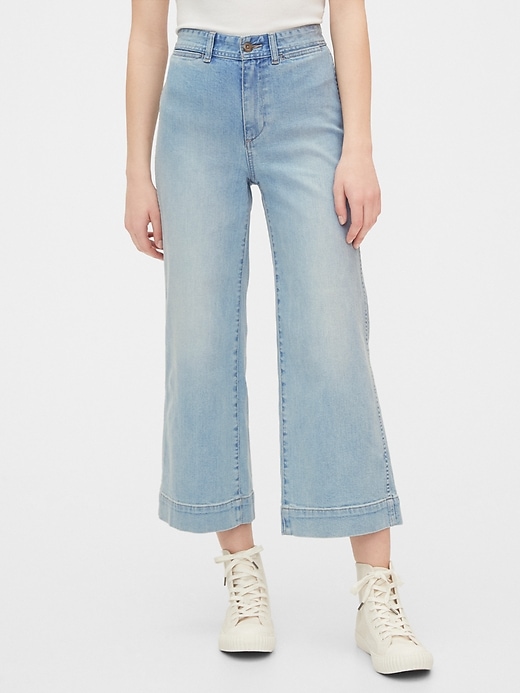 1 of 8 showing, with the color Light indigo of product High Rise Wide-Leg Crop Pants