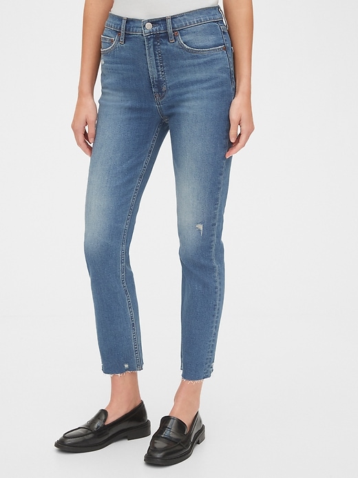 Gap Women's High Rise Distressed Vintage Slim Jeans (Medium Indigo)