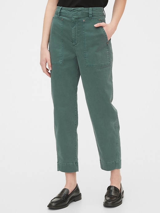 1 of 8 showing, with the color moore green of product Barrel Khaki Pants