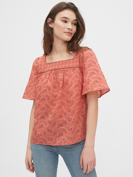 View large product image 1 of 1. Eyelet Peasant Top