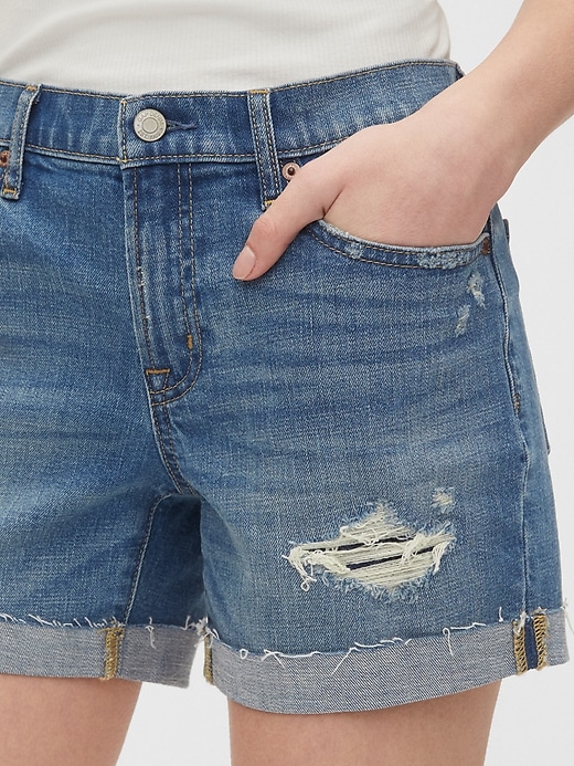 Image number 5 showing, 5" Mid Rise Distressed Denim Shorts